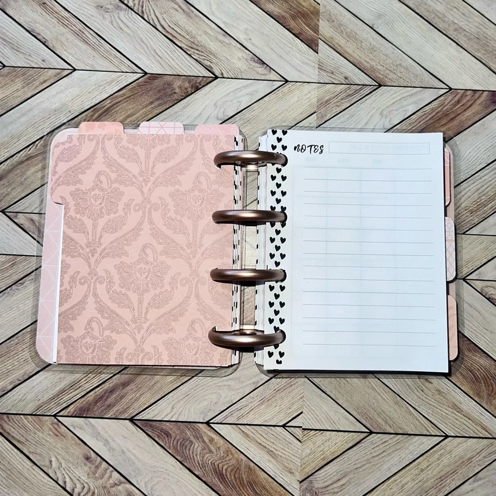 Happy planner micro size notes monthly and weekly layout Rose Golg Quartz leaves